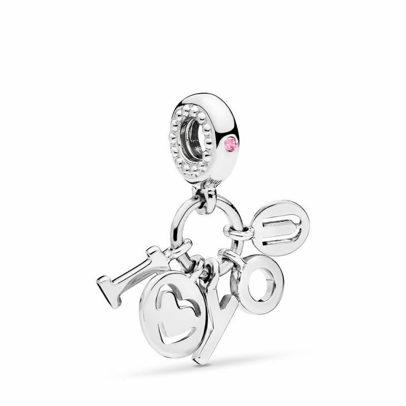 Pandora I Love You Letters Dangle Charm - Sterling Silver/Pink/Cubic Zirconia - Canada | PA7058BI